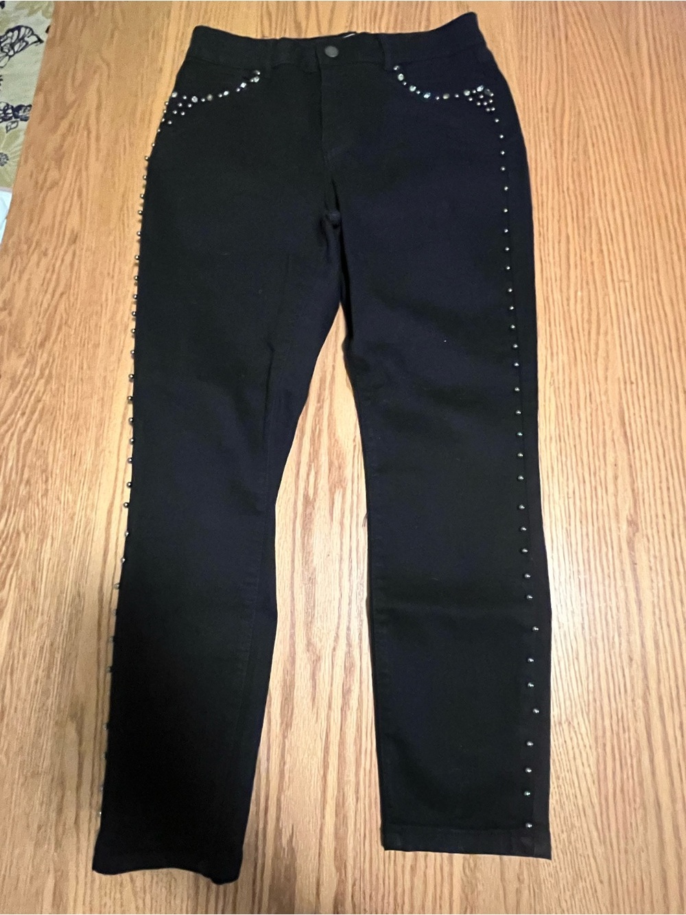 Black Satin Doll Rhinestone Jeans 10P Goth-Bling